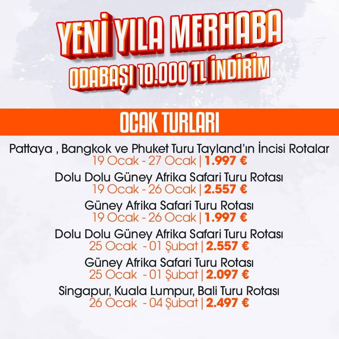 Yeni Yıla Merhaba! Ocak Ayı 10000TL İndirimli Turlar